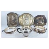 Silver plate serving pieces and tea pot