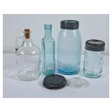 Vintage Crown Jars & Lids & Two Glass Bottles