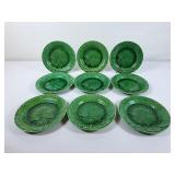 Beautiful Antique Majolica Green Leaf Plates -