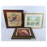Trio of artworks! Needlepoint bird picture, river