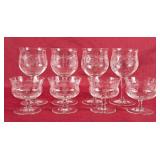Beautiful Vintage Etched Wine Glasses & Sherbert