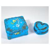 Vintage Blue Opaline Glass Trinket Boxes