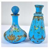 Vintage Handpainted Opaline Glass Decanter & Vase