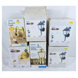 4 outdoor lanterns and 2 indoor brass light