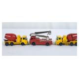 Vintage Husky Fire Truck & Two Cement Trucks