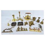 Brass decorator lot! Key holders, bells, candle