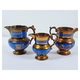 Antique Blue Band Copper Lusterware Pitchers