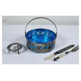 Vintage Divided Blue Dish & Vintage Silverware