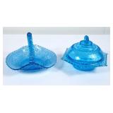 Vintage Blue Glass Basket & Covered Dish - Note