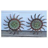 Pair of 17" metal garden art wheels / flowers