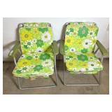 Four Vintage Folding Lawn Chairs w/Floral Cushions