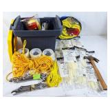 Wrenches, rope, hammer, zip ties, tape, and
