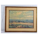 Framed Vintage Lithograph "Farm Landscape" by