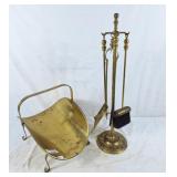 Brass fireplace log holder and tools