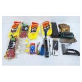 Welding gloves, stapler, Stanley shaver, pocket