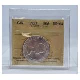 ICCS Graded Mint State 1957 Canada 50 Cent Piece