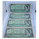 Four 1967 Canada One Dollar Bills