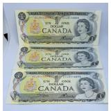 Uncirculated Three in a Row 1973 Canada One Dollar