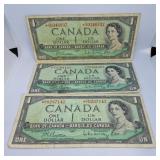 Three 1954 Canada One Dollar Replacement Bills