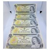 Uncirculated Five in a Row 1973 Canada One Dollar