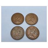 1973, 1974, 1976 and 1978 U.K. New Pennies