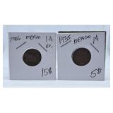 1906 and 1935 Mexico One Centavo Coins
