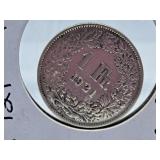 1921 Switzerland One Franc Coin