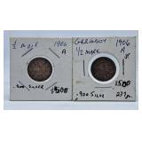 Pair of 1906 Germany Half Mark Coins