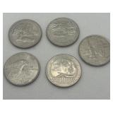 Five U.S.A Quarters from the Years 2001, 2007,