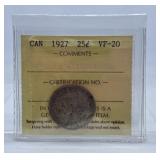 ICCS Graded Very Fine 1927 Canada Quarter