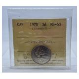 ICCS Graded Mint State 1970 Canada Nickel