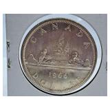 Mint State 1966 Canada One Dollar Coin with Large