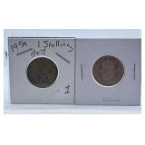 1954 and 1965 British One Shilling Coins
