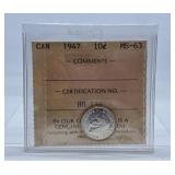 ICCS Graded Mint State 1947 Canada Dime