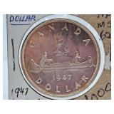 Mint State 1947 Canada One Dollar Coin with