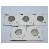 1922, 1923, 1924, 1926 and 1927 Canada Nickels