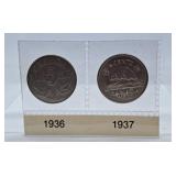1936 and 1937 Canada Nickels
