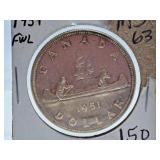 Mint State 1951 Canada One Dollar Coin with Far