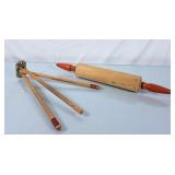 Vintage Wood Rolling Pin & Wall Mounted Drying