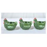 Vintage Green Ceramic Hen Egg Cups