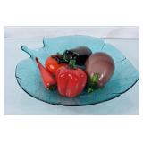 Beautiful Leaf Shaped Bowl w/Glass Fruit