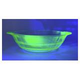 Vintage Uranium Green Glass Striped Serving Bowl