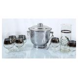 Aluminum Ice Bucket, Mirror Topped Snifters &