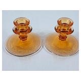 Vintage Amber Glass Candle Holders