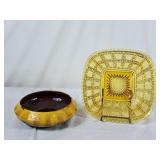 Blue Mountain Pottery Bowl & Pretty Yellow Glass