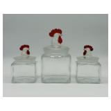 Vintage L.E. Smith Glass Rooster Topped Canisters
