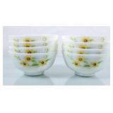 Sunflower Milk Glass Bowls - Set of Eight, No