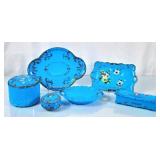 Collection of Beautiful Blue Opaline Glass