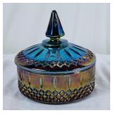 Beautiful Vintage Carnival Glass Blue Lidded Dish