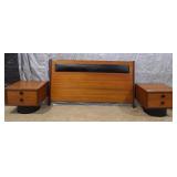 Mid-century modern teak nightstand & 61" queen